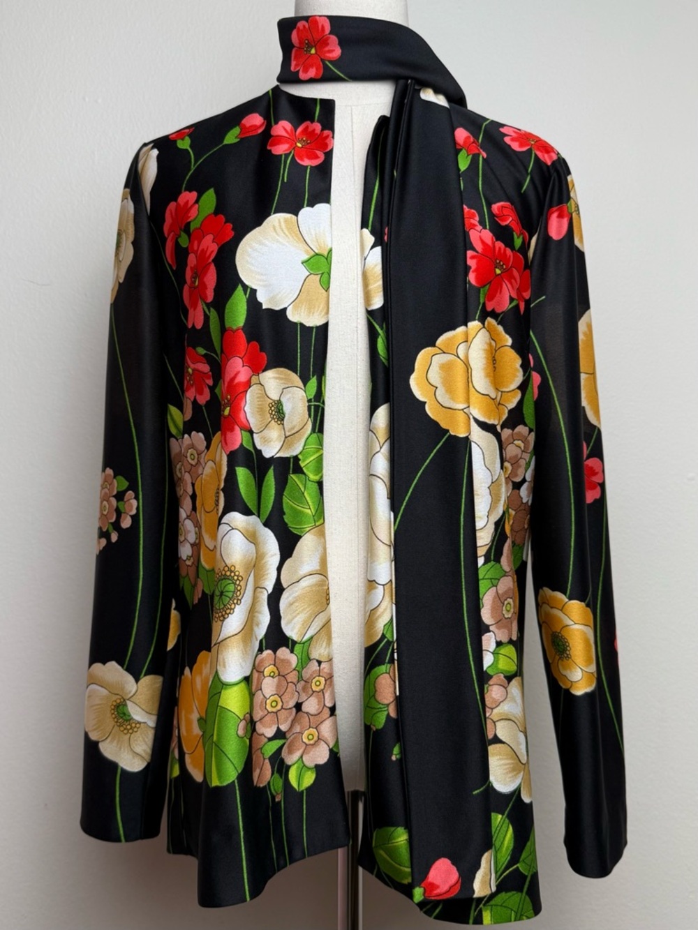 Vintage 70s Anne Fogarty Collectors Items Floral Open Long Sleeve Cardigan Scarf - Picture 3 of 13